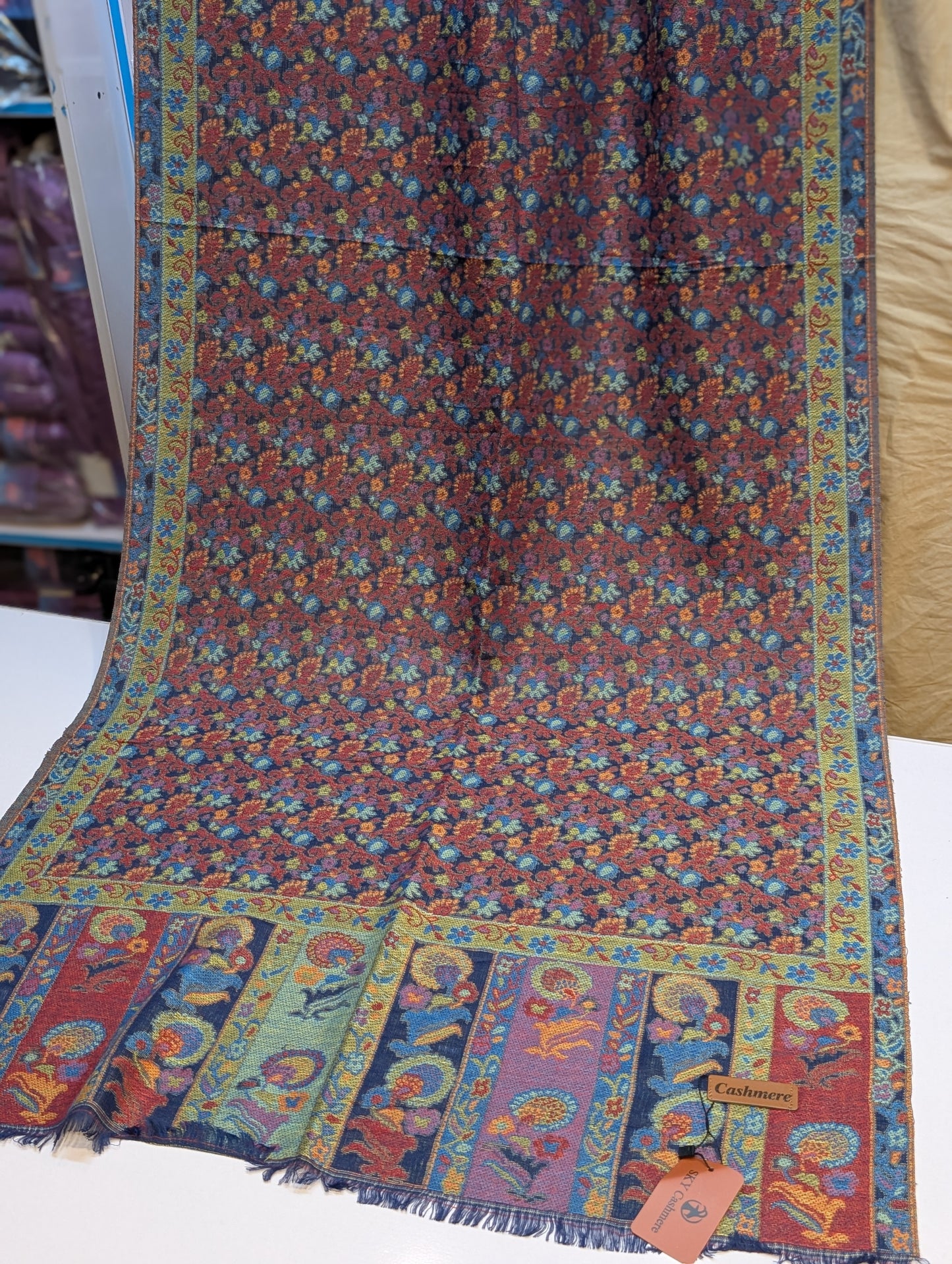 Kani Stole Sky Cashmere Acrylic Wool | Weaved Kani Wool Stole blue