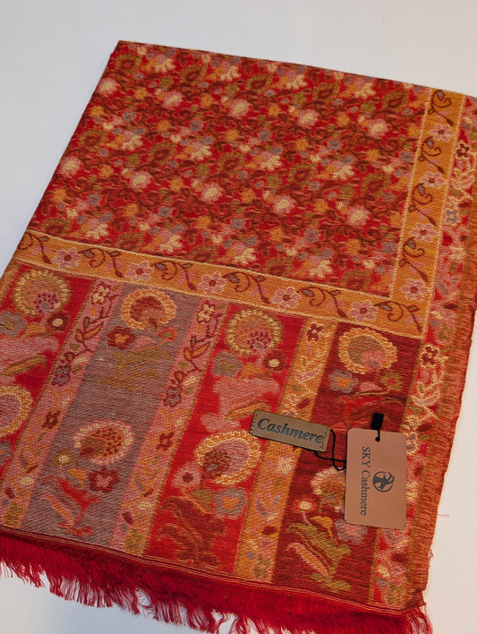 Kani Stole Sky Cashmere Acrylic Wool | Weaved Kani Wool Stole Red