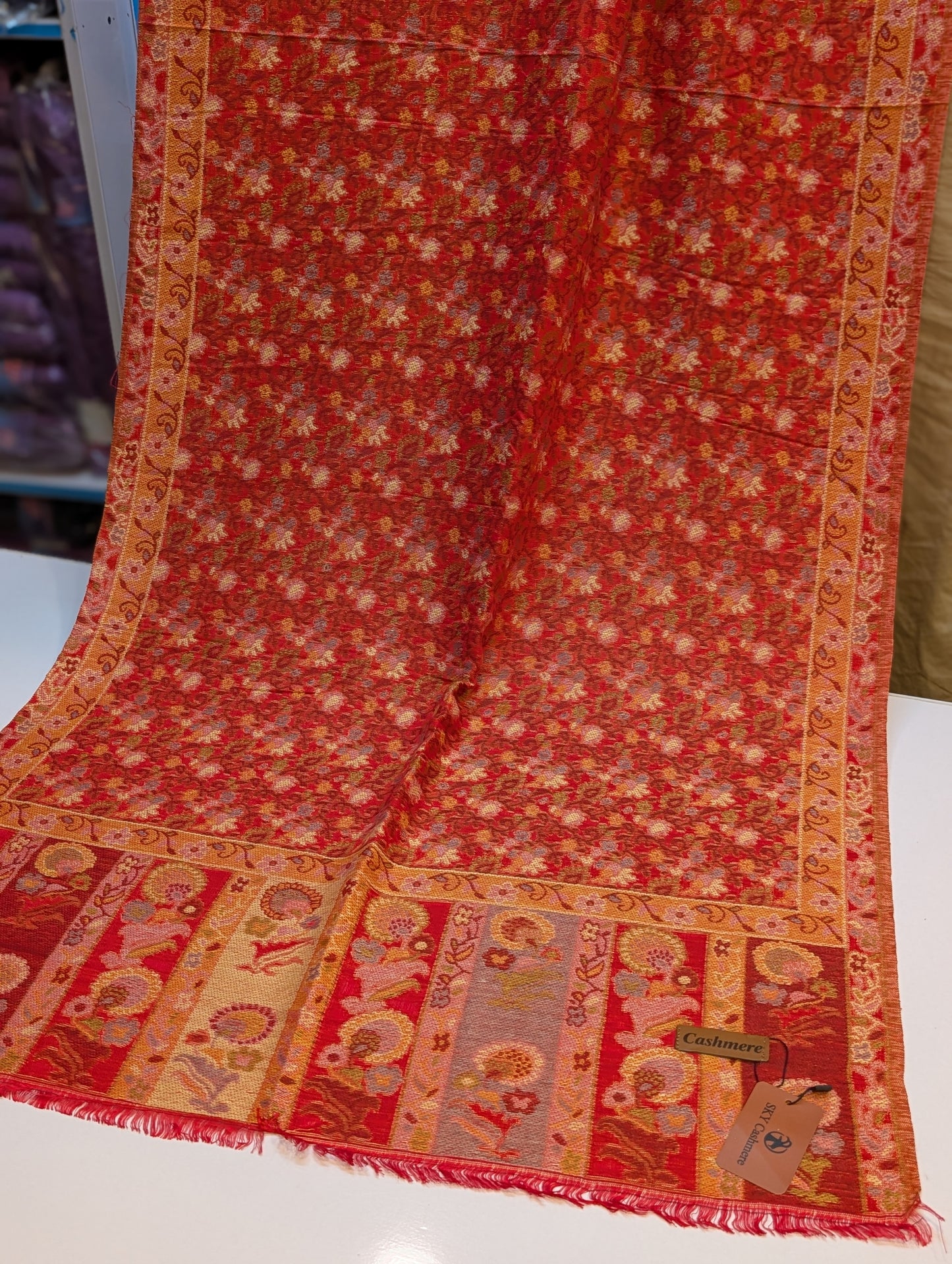 Kani Stole Sky Cashmere Acrylic Wool | Weaved Kani Wool Stole Red