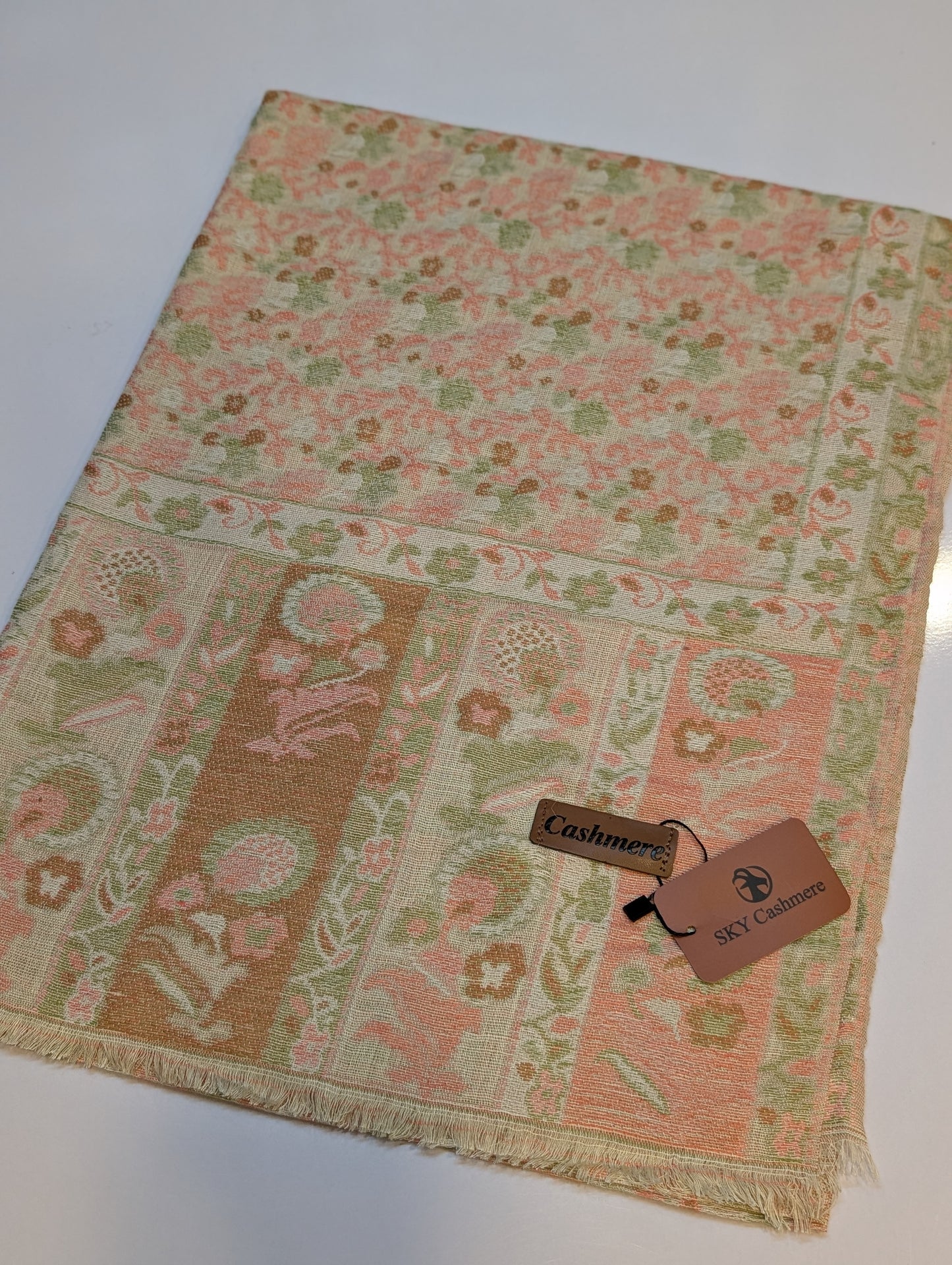 Kani Stole Sky Cashmere Acrylic Wool | Weaved Kani Wool Stole Peach