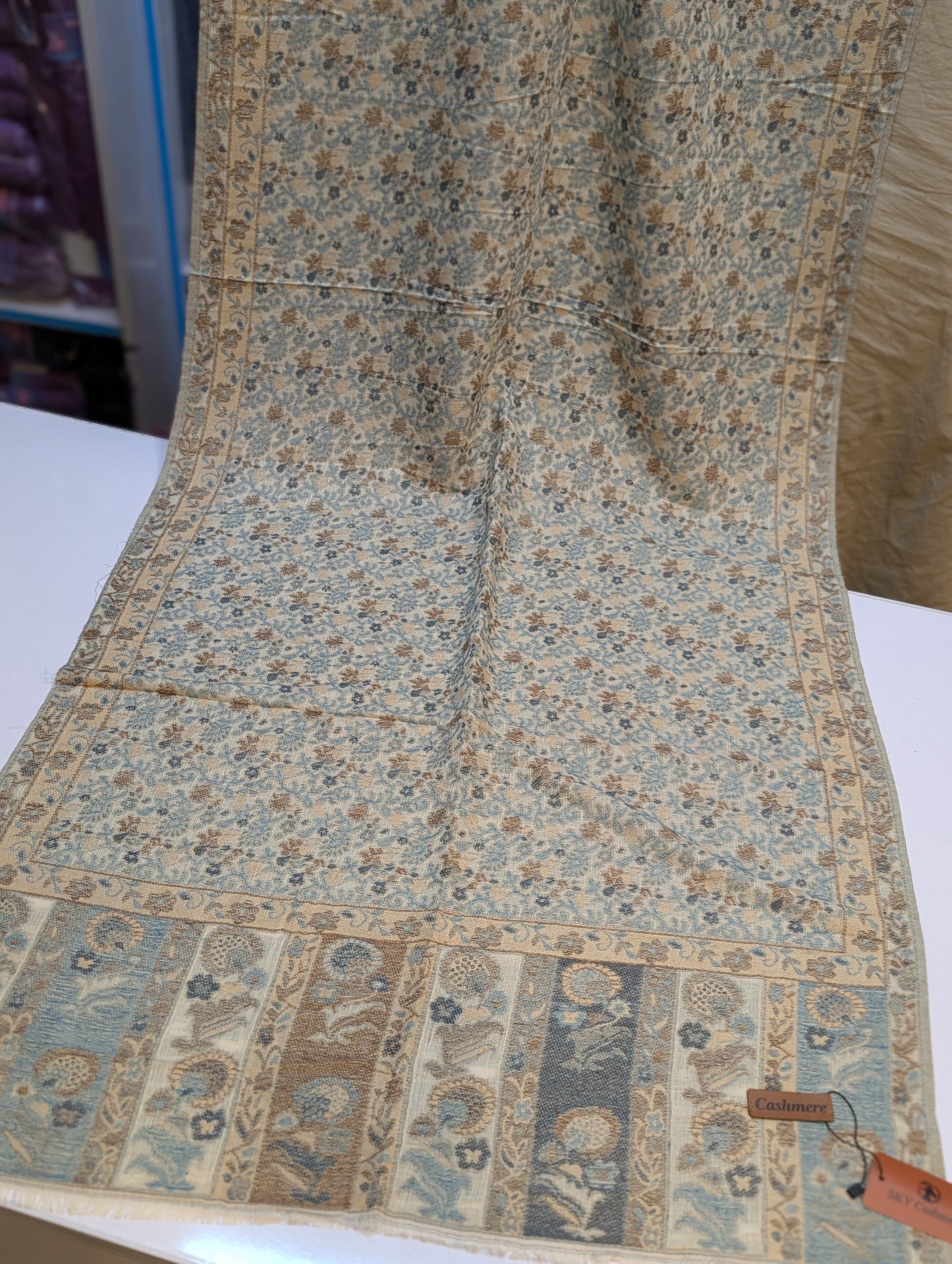 Kani Stole Sky Cashmere Acrylic Wool | Weaved Kani Wool Stole Skin farozi