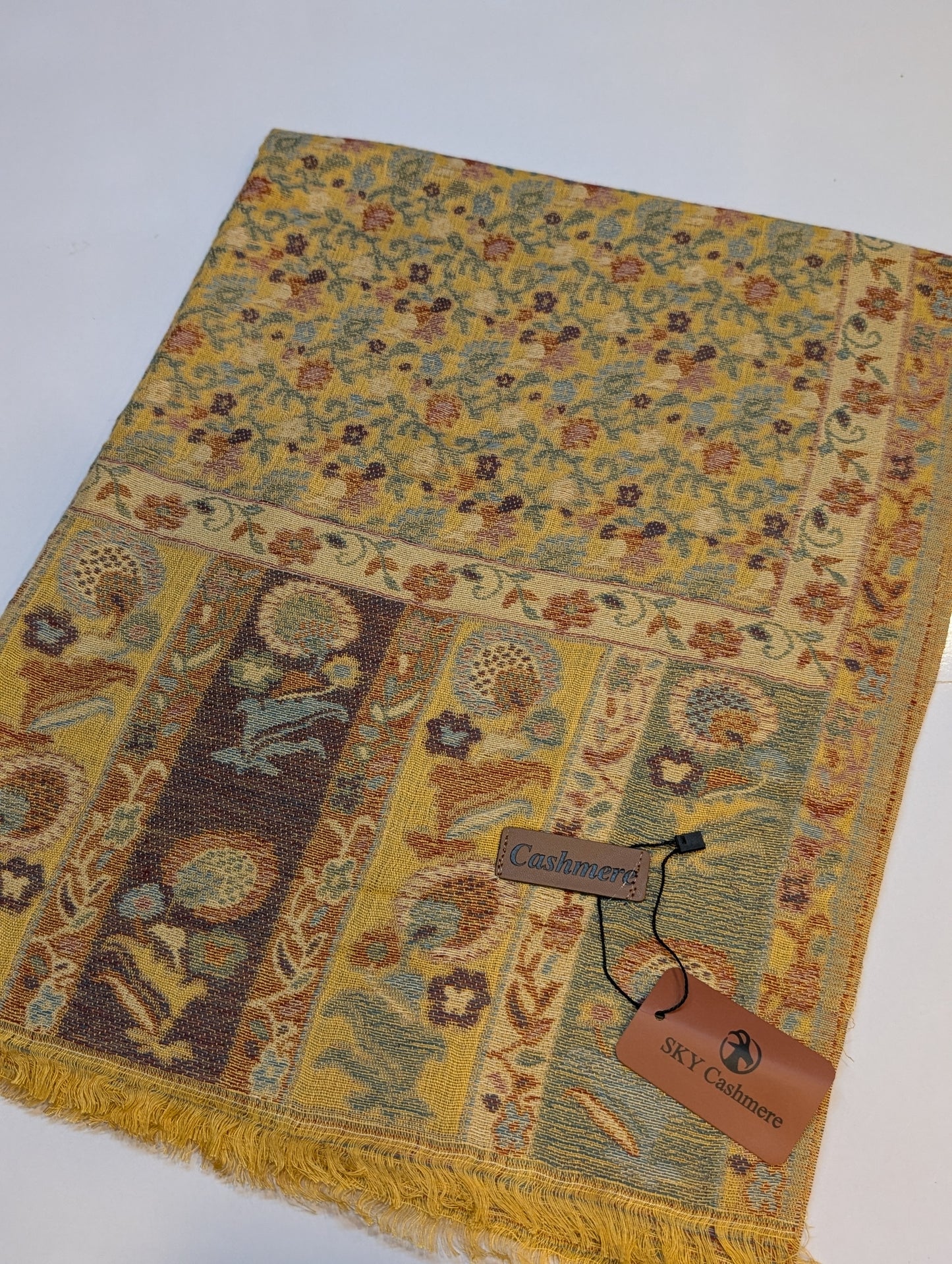 Kani Stole Sky Cashmere Acrylic Wool | Weaved Kani Wool Stole Mustard