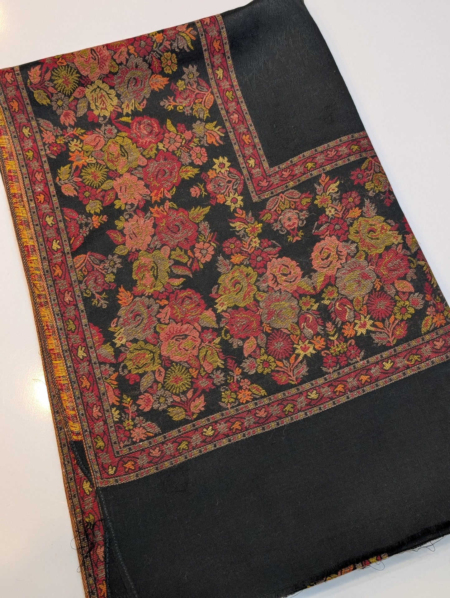 Pashmina Wool Kani Border Shawl in Full Size Multi Color Black