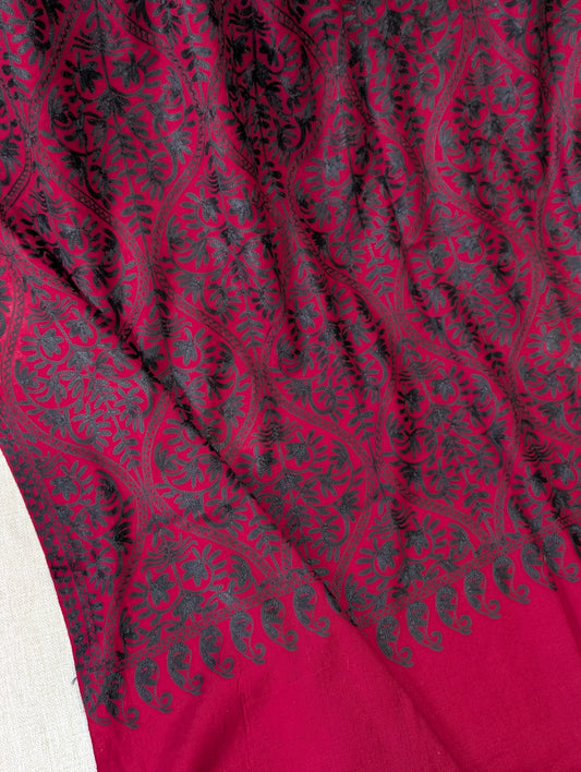 Pashmina Embroidered Shawl Matka Design | Kashmiri Aar Work Embroidery | Maroon With Black
