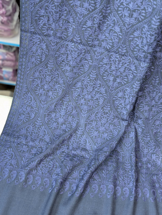 Pashmina Embroidered Shawl Matka Design | Kashmiri Aar Work Embroidery | Blue With Blue