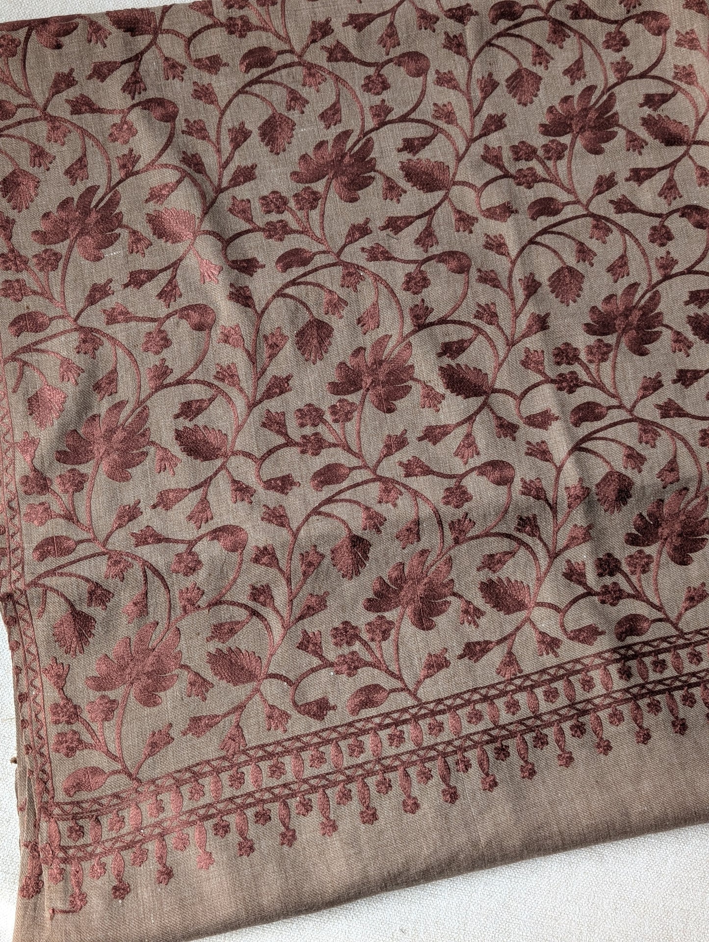 Brown Pashmina Embroidered Shawl | Kashmiri Aar Work Embroidery Perfect Gift in Sale Price