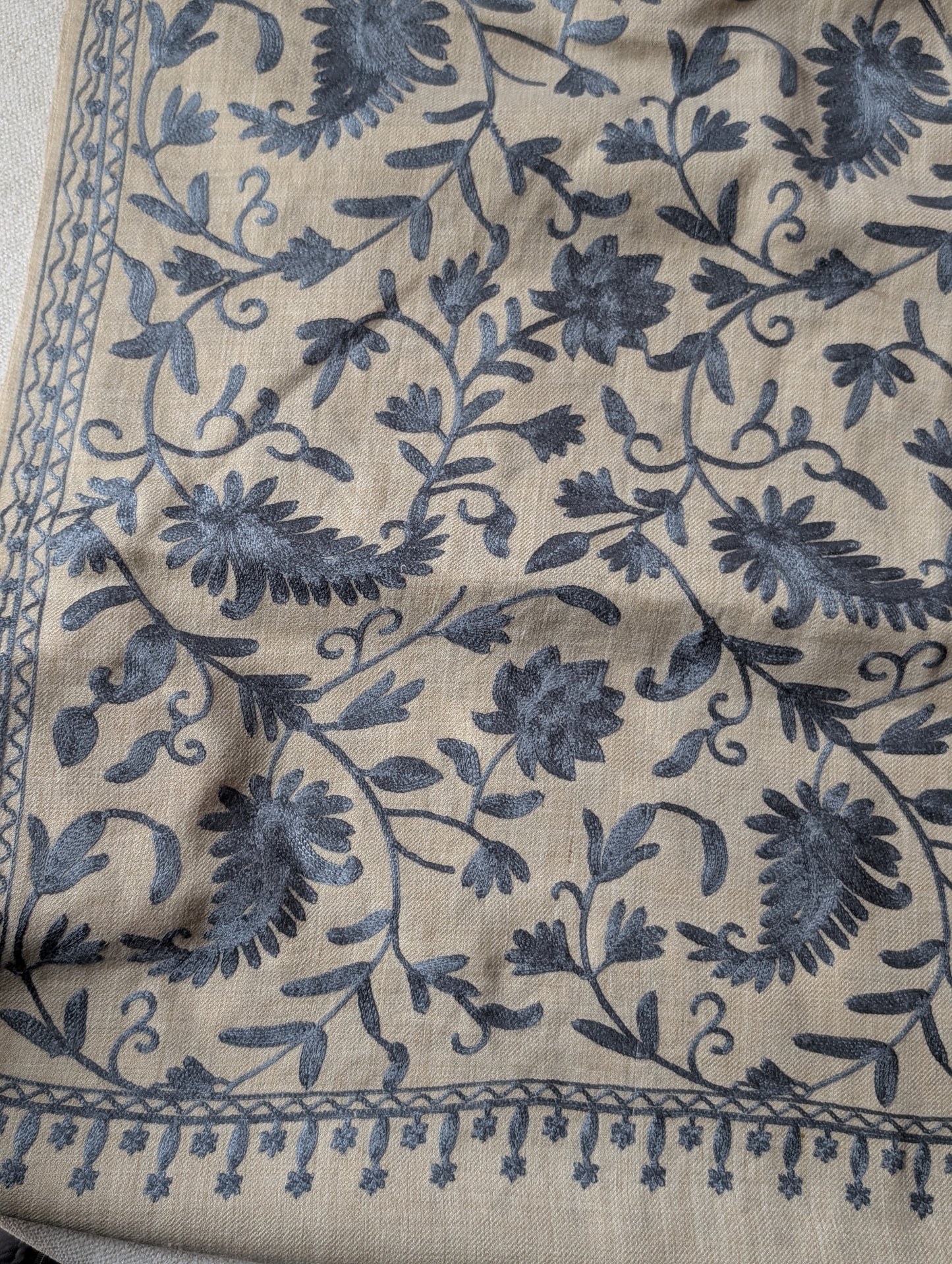 Skin With GreyPashmina Embroidered Shawl | Kashmiri Aar Work Embroidery Perfect Gift in Sale Price