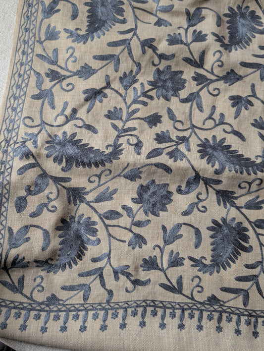 Skin With GreyPashmina Embroidered Shawl | Kashmiri Aar Work Embroidery Perfect Gift in Sale Price