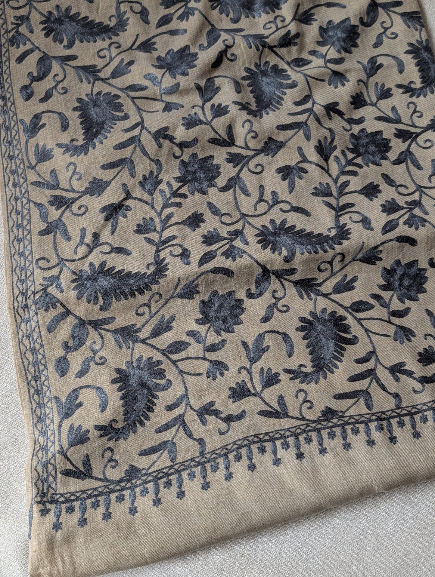 Skin With GreyPashmina Embroidered Shawl | Kashmiri Aar Work Embroidery Perfect Gift in Sale Price