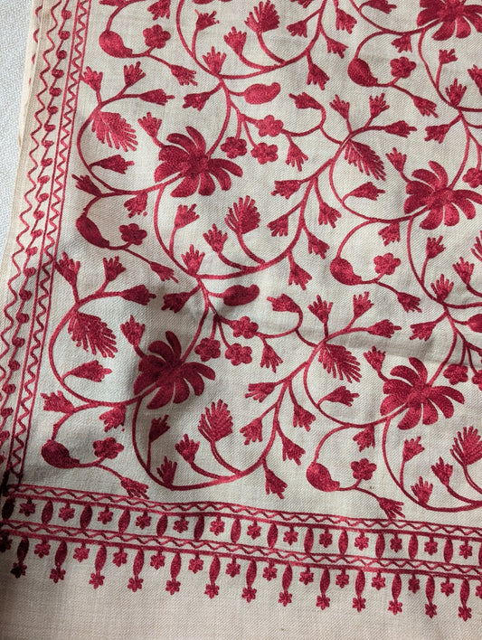 Skin With Maroon Pashmina Embroidered Shawl | Kashmiri Aar Work Embroidery Perfect Gift in Sale Price