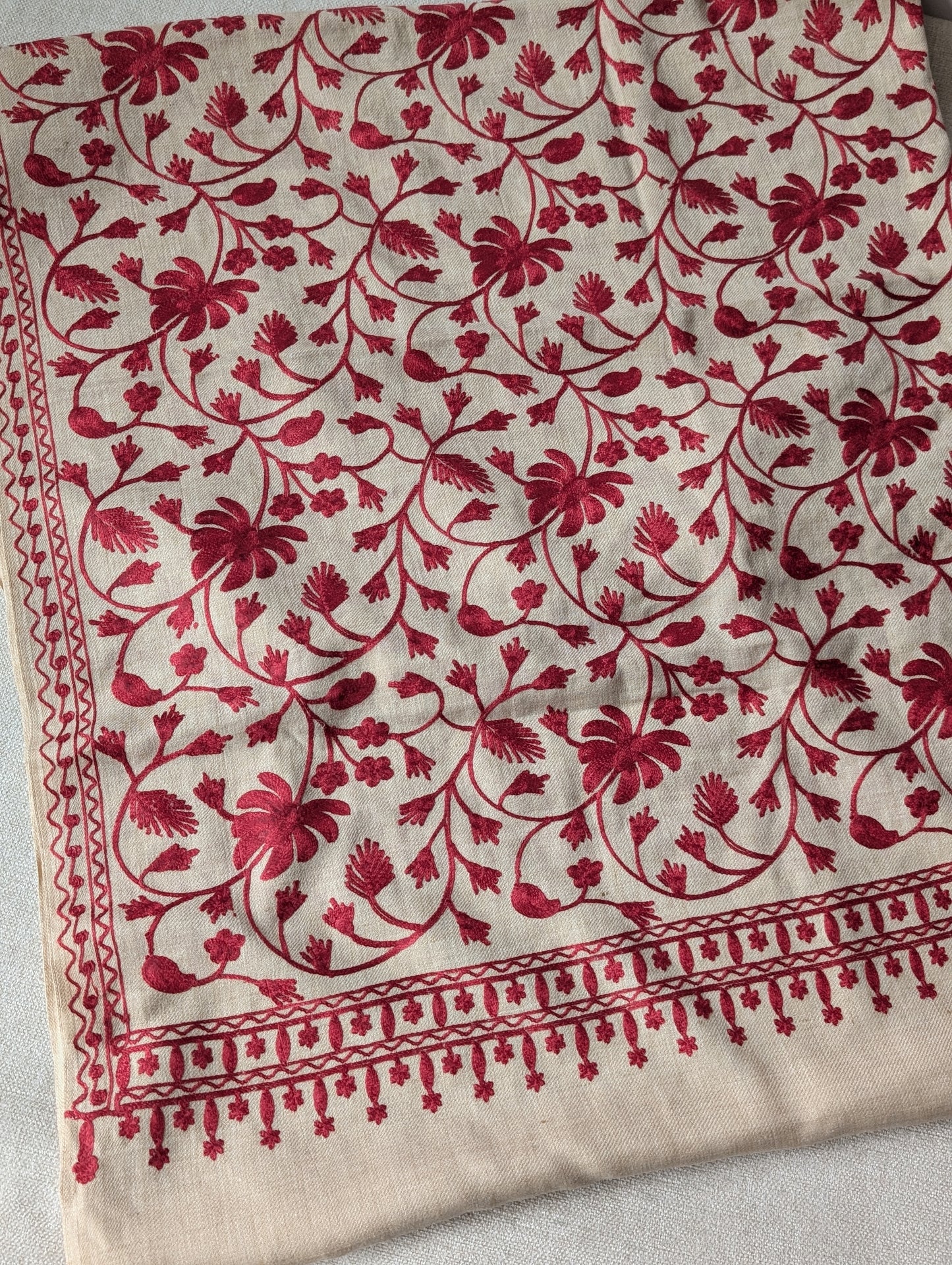 Skin With Maroon Pashmina Embroidered Shawl | Kashmiri Aar Work Embroidery Perfect Gift in Sale Price