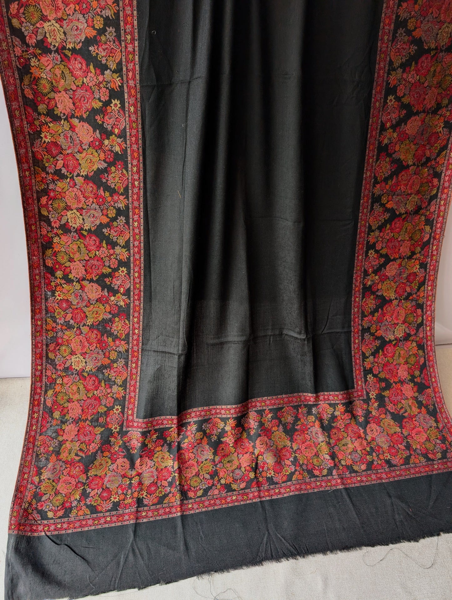 Pashmina Wool Kani Border Shawl in Full Size Multi Color Black
