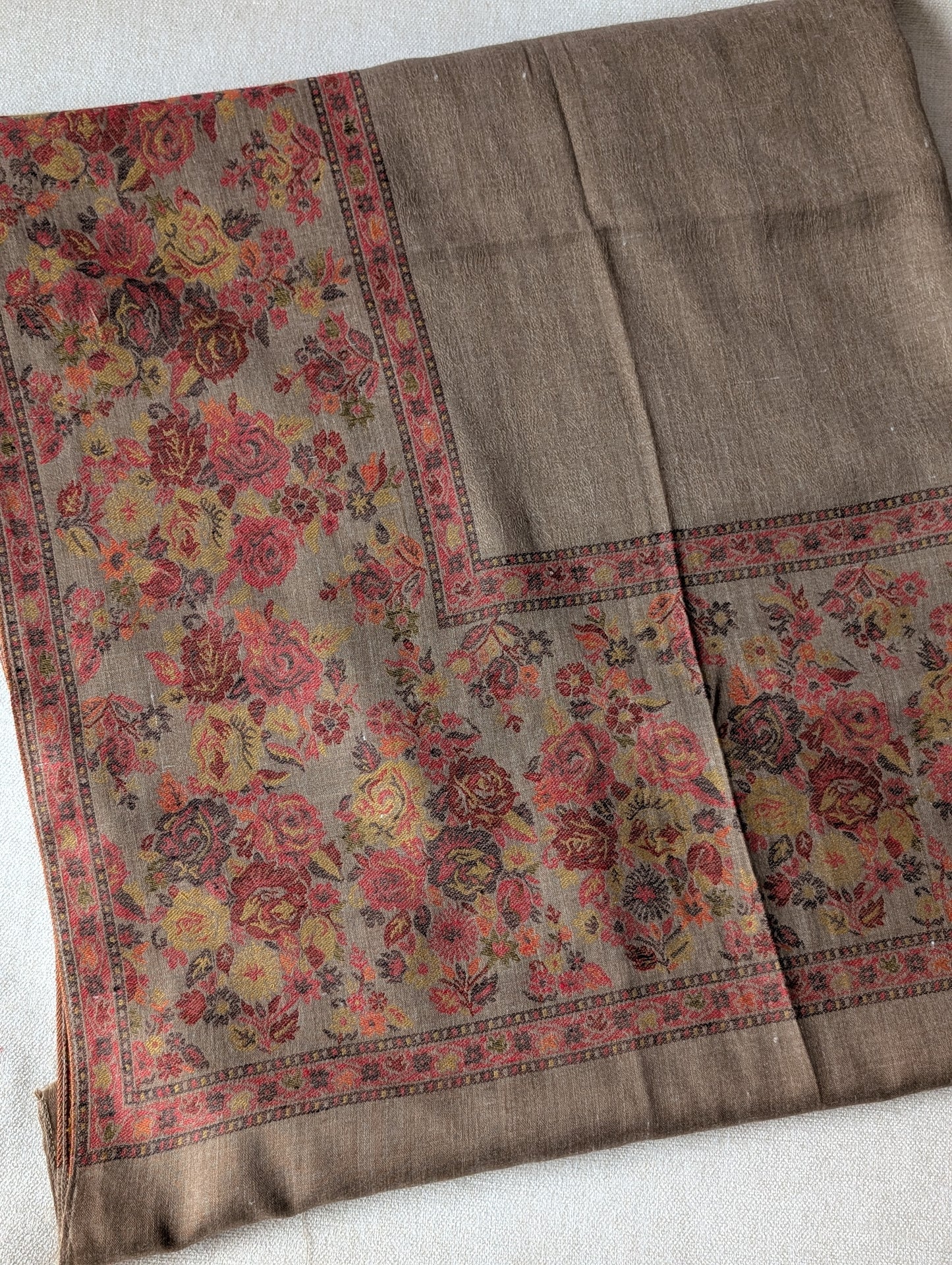 Pashmina Wool Kani Border Shawl in Full Size Multi Color Skin