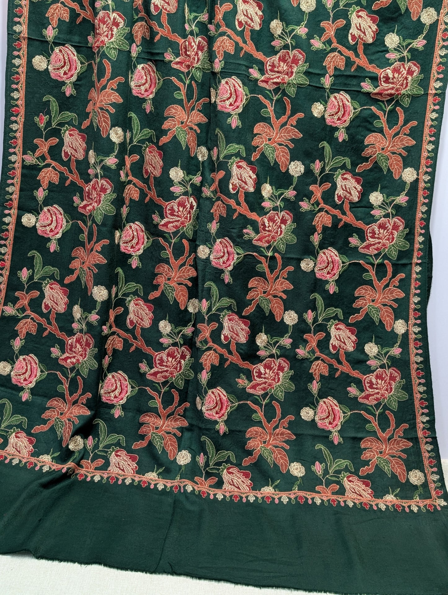 Dark Green Gulabkar Pashmina Embroidered Shawl Fancy Tilla and Thread Work Perfect Gift