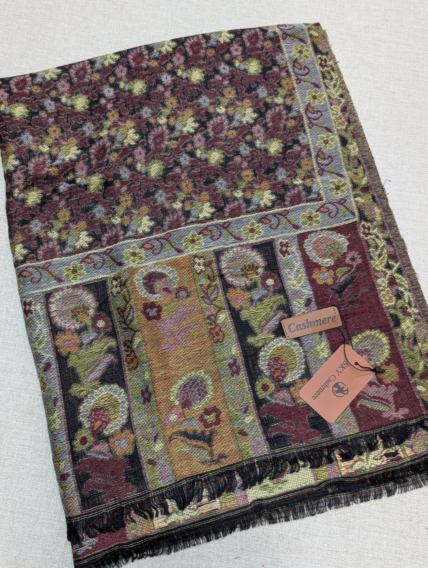 Kani Stole Sky Cashmere Acrylic Wool | Weaved Kani Wool Stole Burgundy