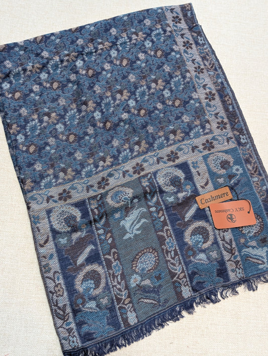 Kani Stole Sky Cashmere Acrylic Wool | Weaved Kani Wool Stole Zinc