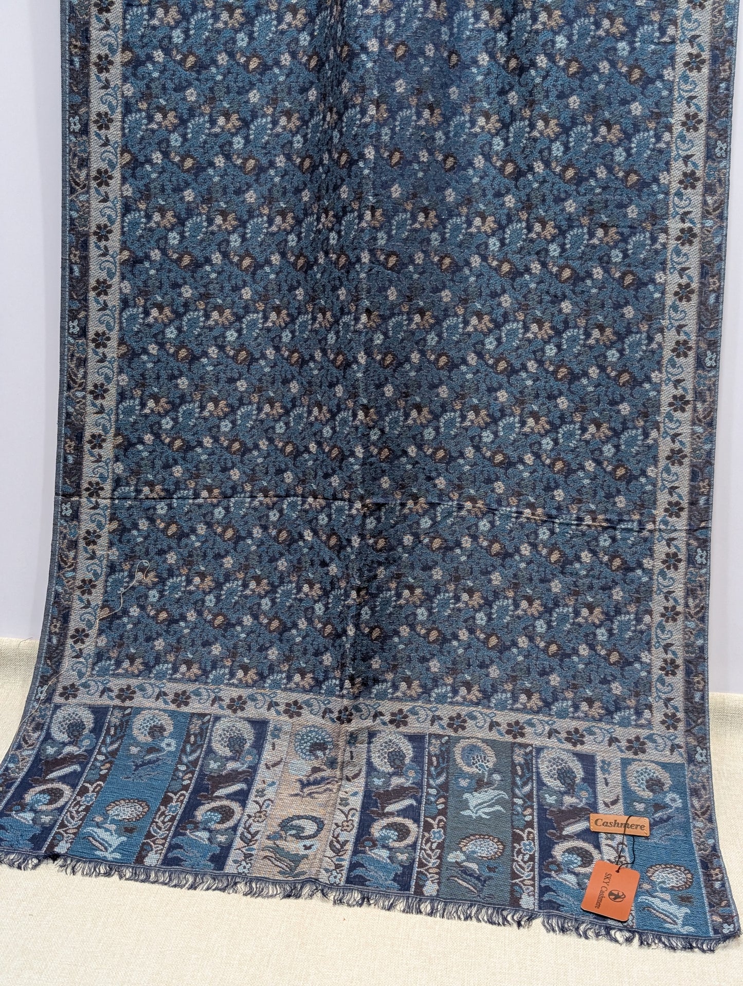 Kani Stole Sky Cashmere Acrylic Wool | Weaved Kani Wool Stole Zinc