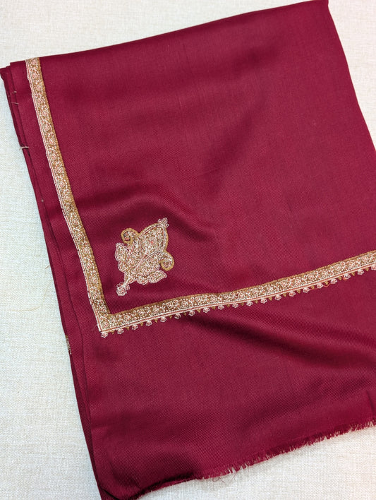 Kingri Border Embroidered Pashmina Shawl | Maroon