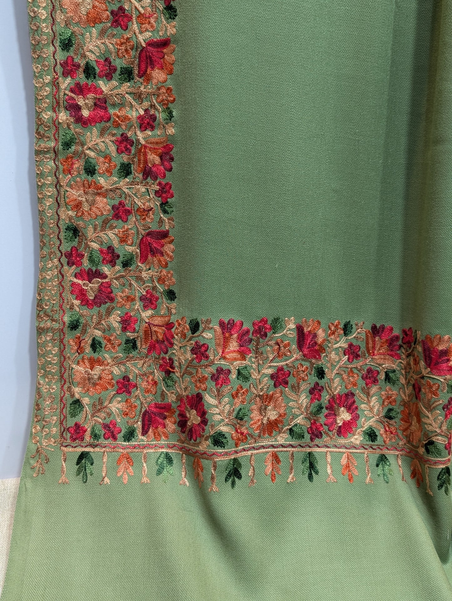 Kashmiri Shawl | Fine Pashmina Aari 4 Side Border Shawl Gift Item Pista