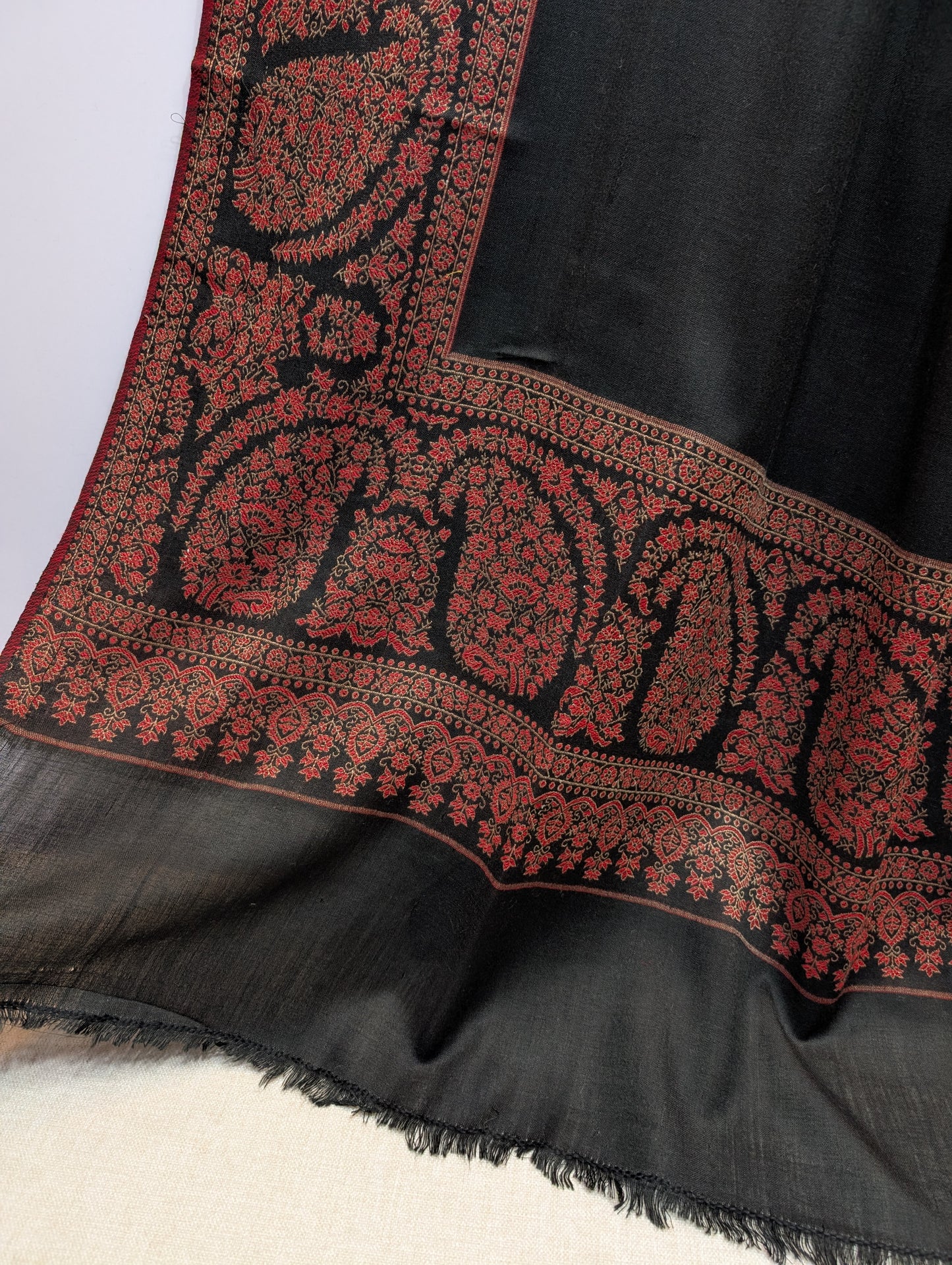 Pashmina Wool Kani Border Shawl in Full Size Multi Color Black