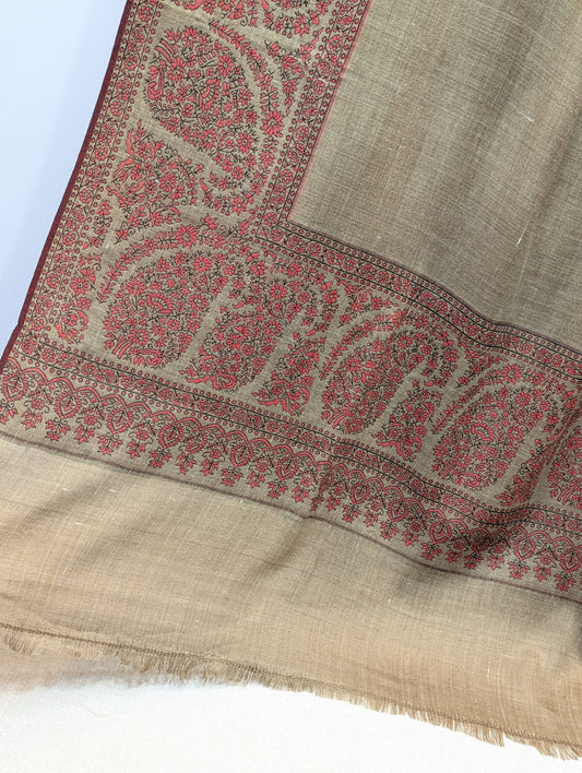 Pashmina Wool Kani Border Shawl in Full Size Multi Color Skin