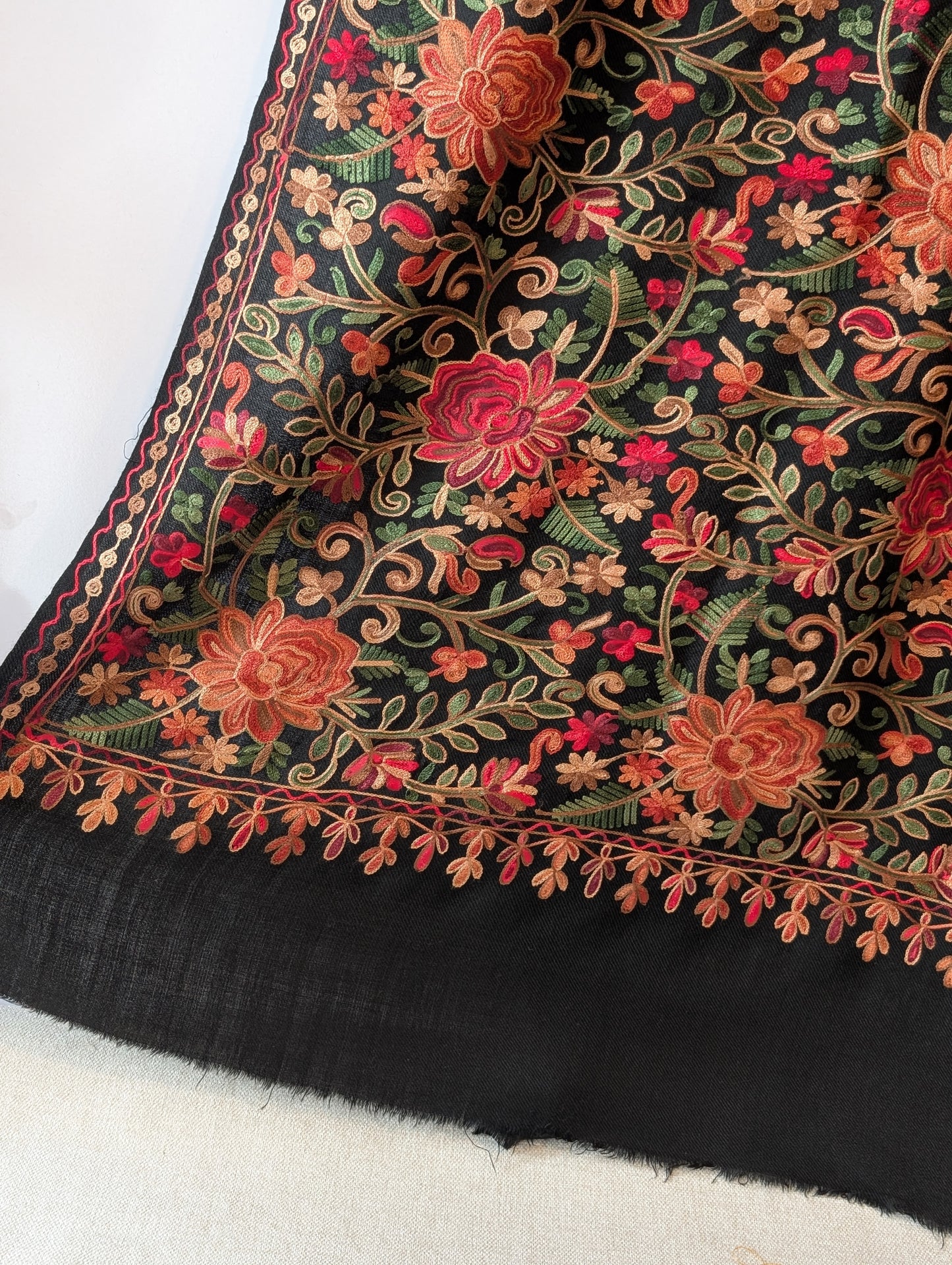 Pashmina Shawl Full Size | Kashmiri Embroidery | Black