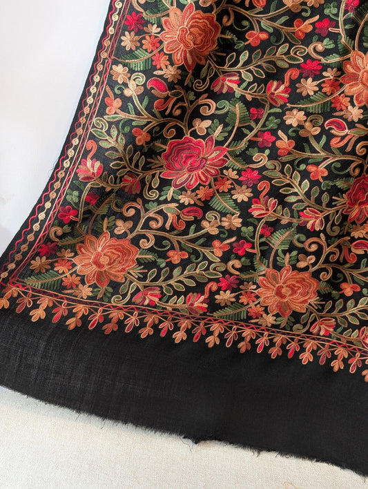 Pashmina Shawl Full Size | Kashmiri Embroidery | Black