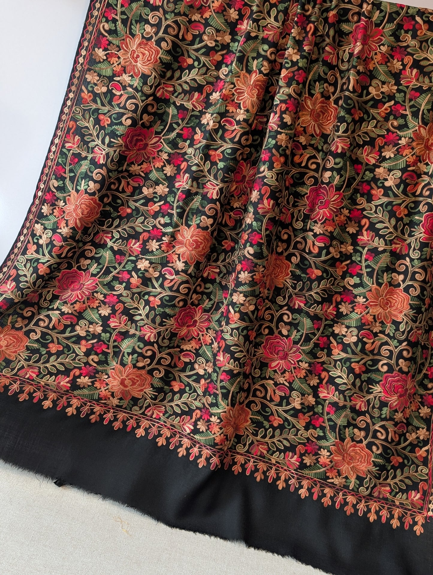 Pashmina Shawl Full Size | Kashmiri Embroidery | Black