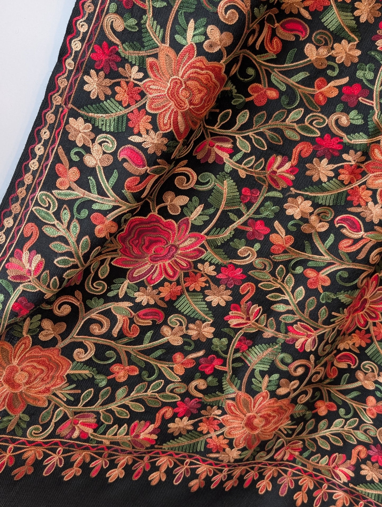 Pashmina Shawl Full Size | Kashmiri Embroidery | Black