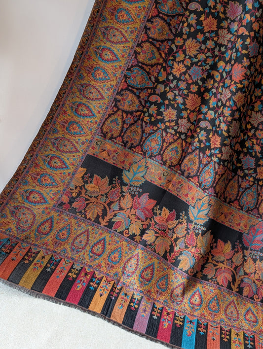 Kani Toosh Shawl Weaved Jamawar Shawl Made in Kashmir Full Size Shawl Perfect Gift | Black
