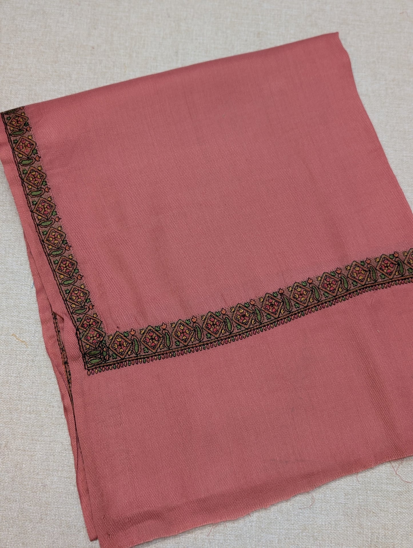 Pashmina Embroidered Stole | Hashia Border 80x28 inches | Tea Pink