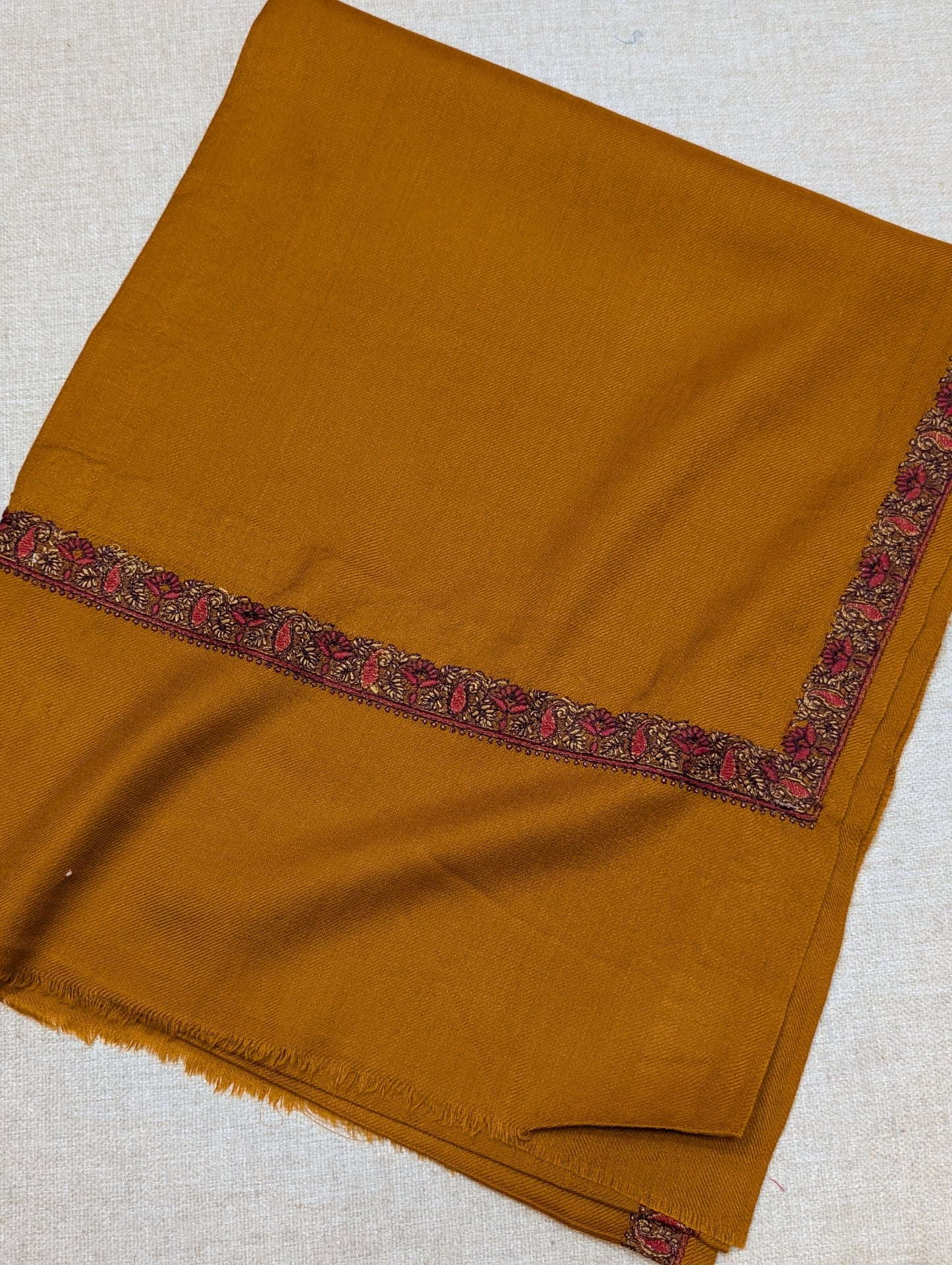 Pashmina Embroidered Stole | Hashia Border 80x28 inches | Rust