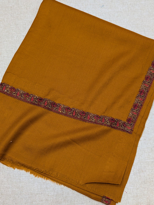 Pashmina Embroidered Stole | Hashia Border 80x28 inches | Rust