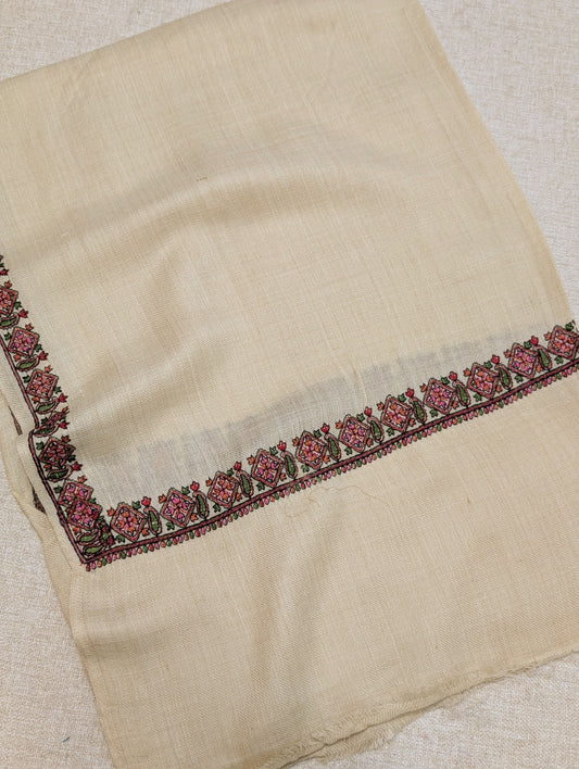 Pashmina Embroidered Stole | Hashia Border 80x28 inches | Light Skin