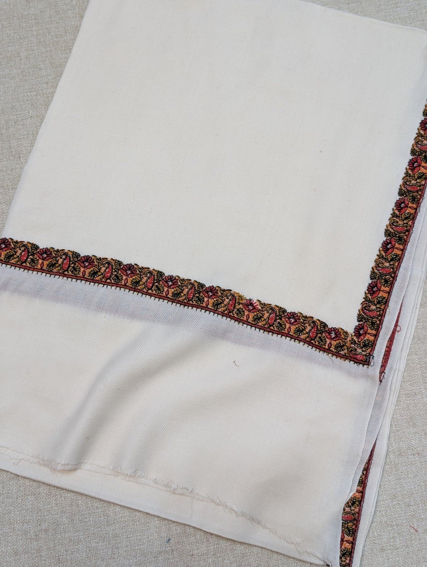 Pashmina Embroidered Stole | Hashia Border 80x28 inches | Off White