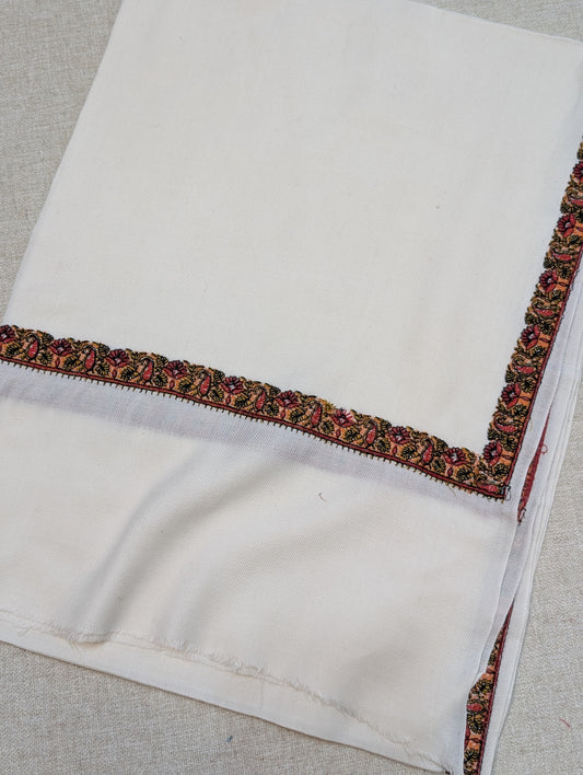Pashmina Embroidered Stole | Hashia Border 80x28 inches | Off White