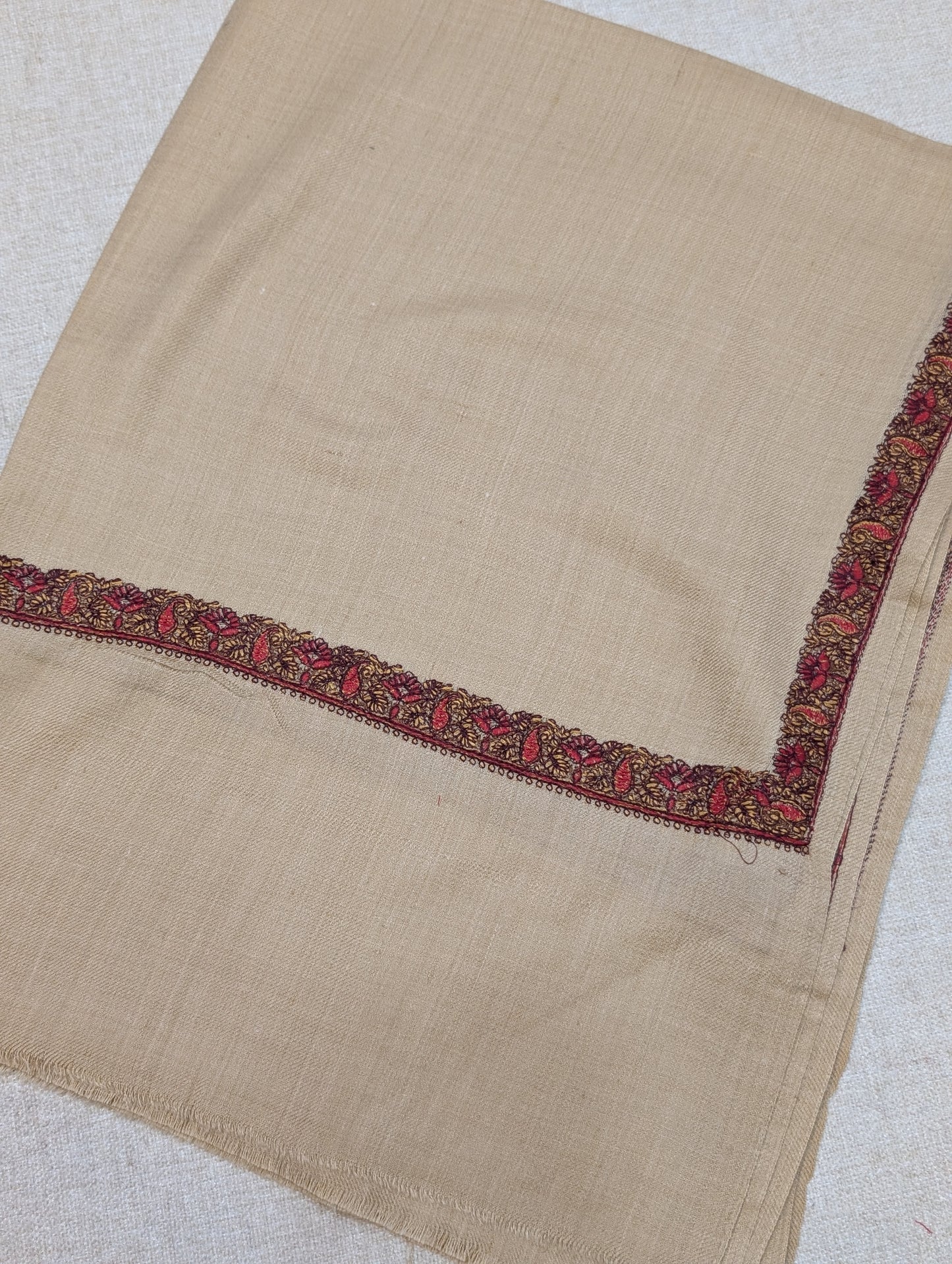 Pashmina Embroidered Stole | Hashia Border 80x28 inches | Skin