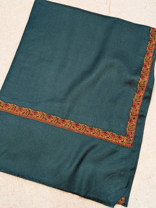 Pashmina Embroidered Stole | Hashia Border 80x28 inches | Zinc