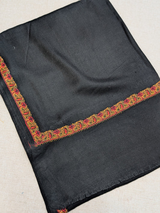 Pashmina Embroidered Stole | Hashia Border 80x28 inches | Black
