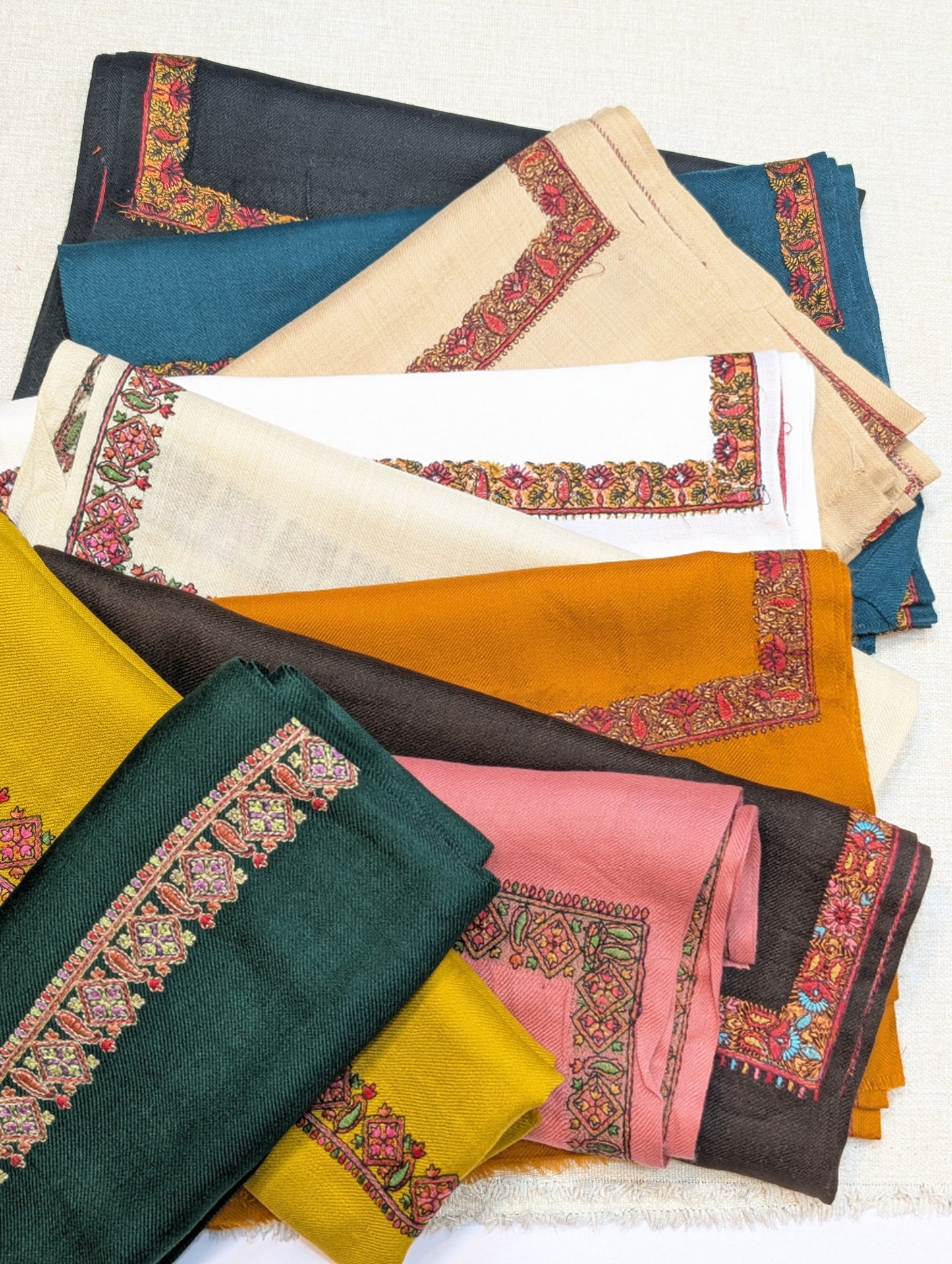 Pashmina Embroidered Stole | Hashia Border 80x28 inches | Rust