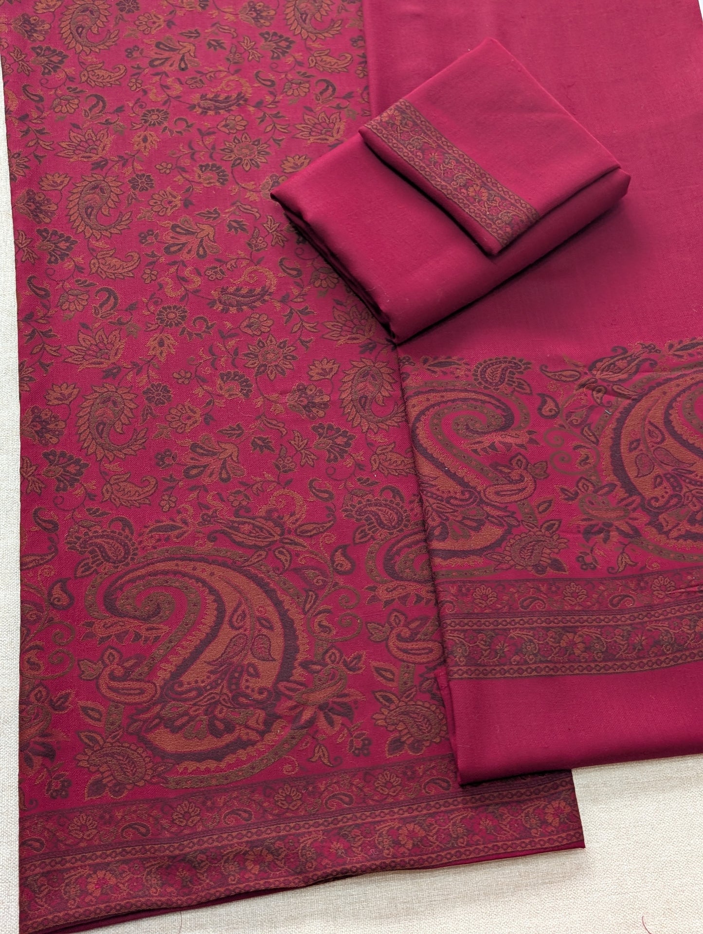 Special Kani 3 Piece Unstitched Suit | Maroon Jaal
