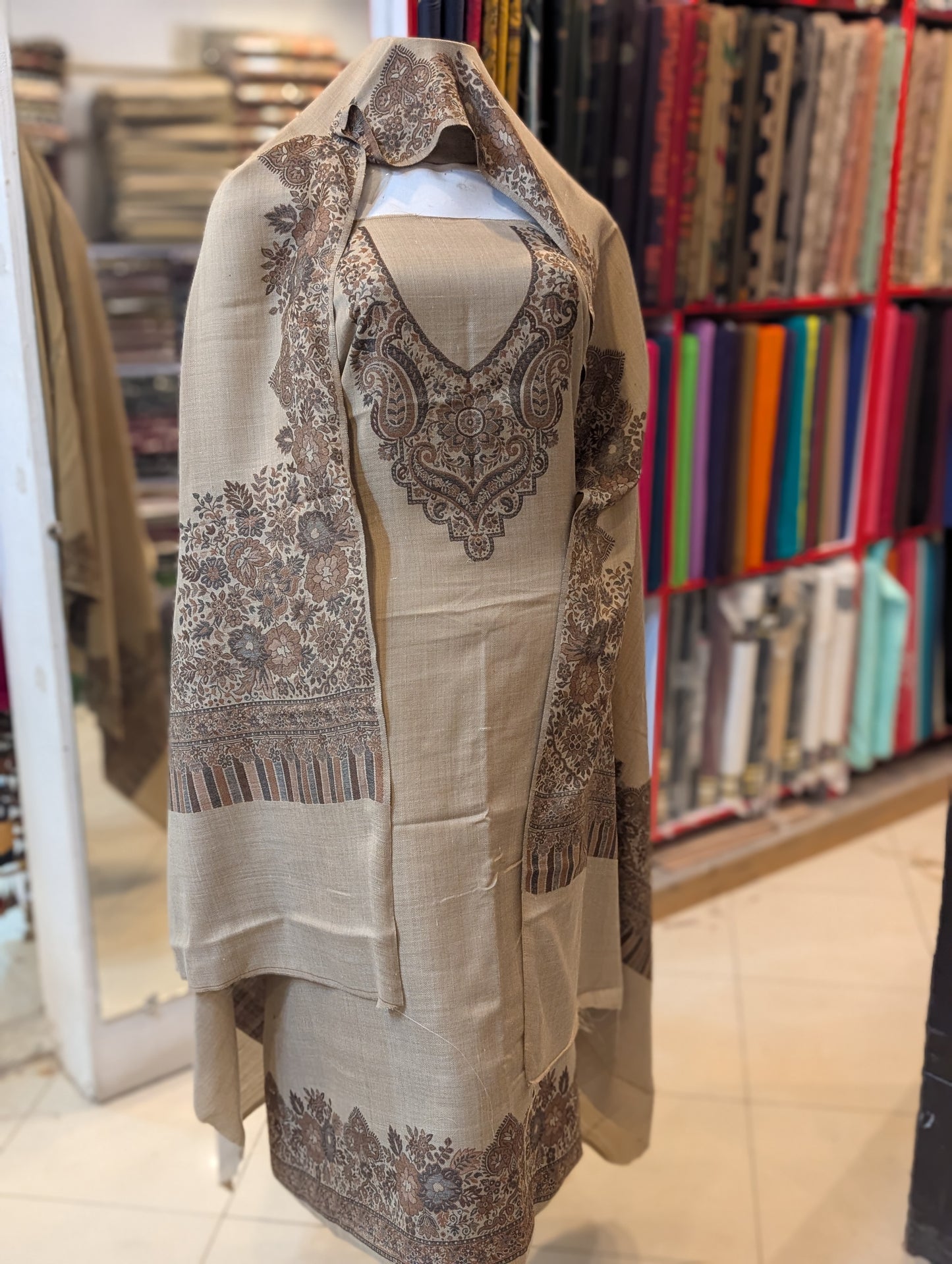 Special Kani 3 Piece Unstitched Suit Gala Daman | Dark Skin