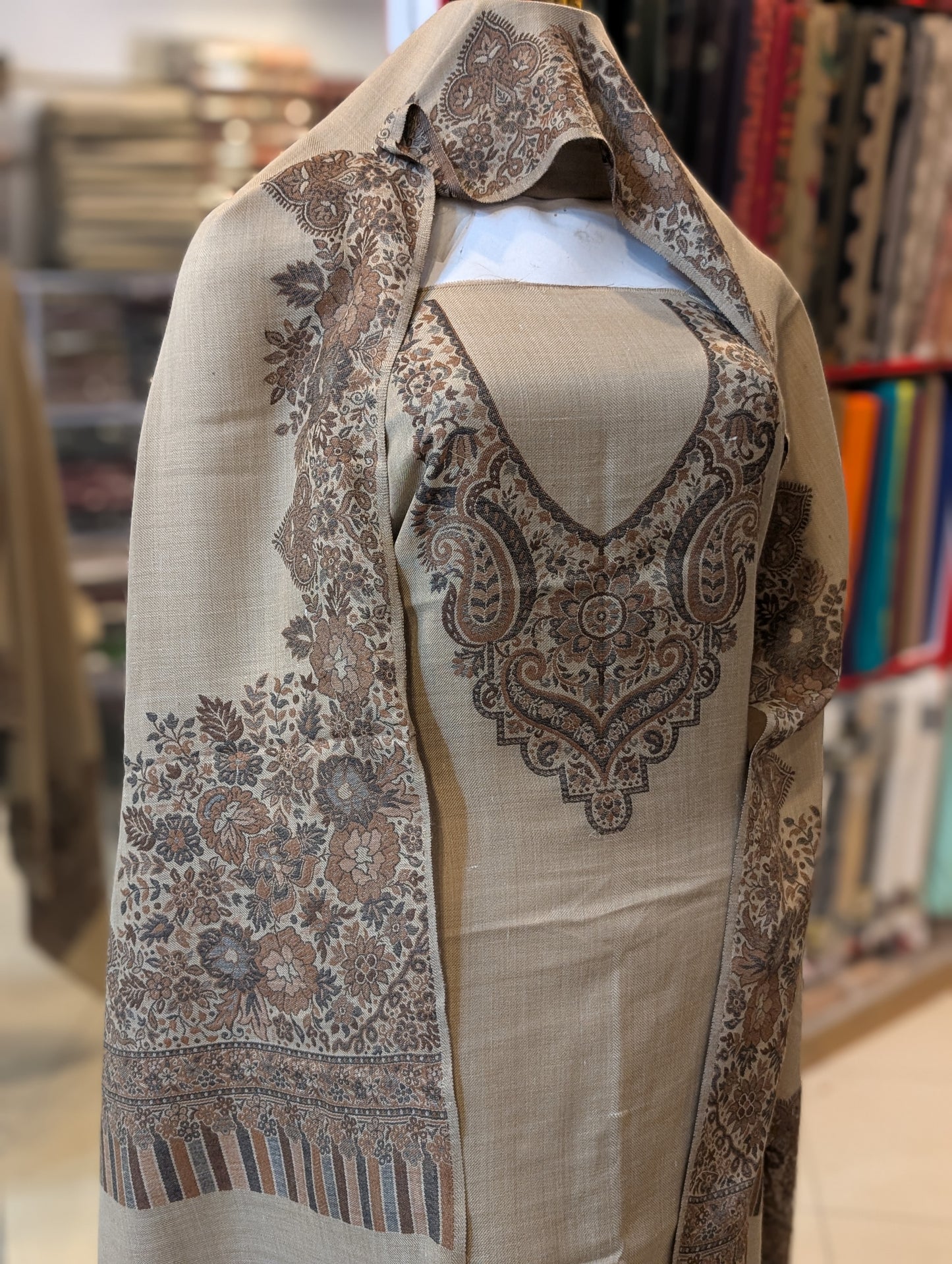 Special Kani 3 Piece Unstitched Suit Gala Daman | Dark Skin
