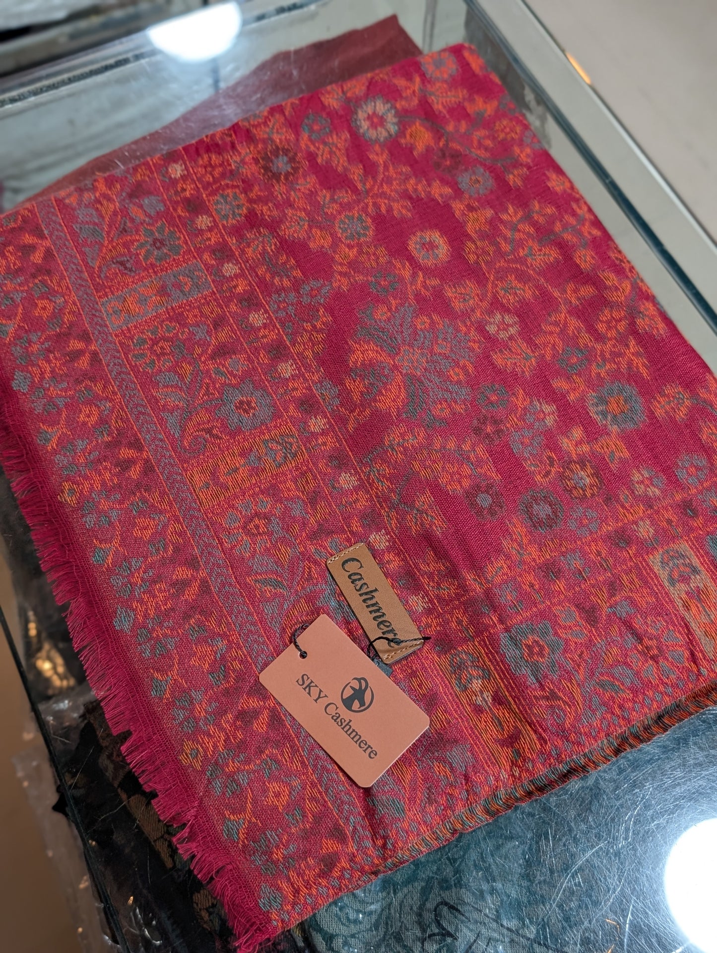 New Kani Stole Sky Cashmere Acrylic Wool | Weaved Kani Wool Stole | Maroon