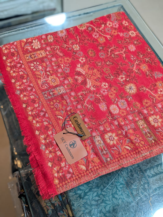 New Kani Stole Sky Cashmere Acrylic Wool | Weaved Kani Wool Stole | Red