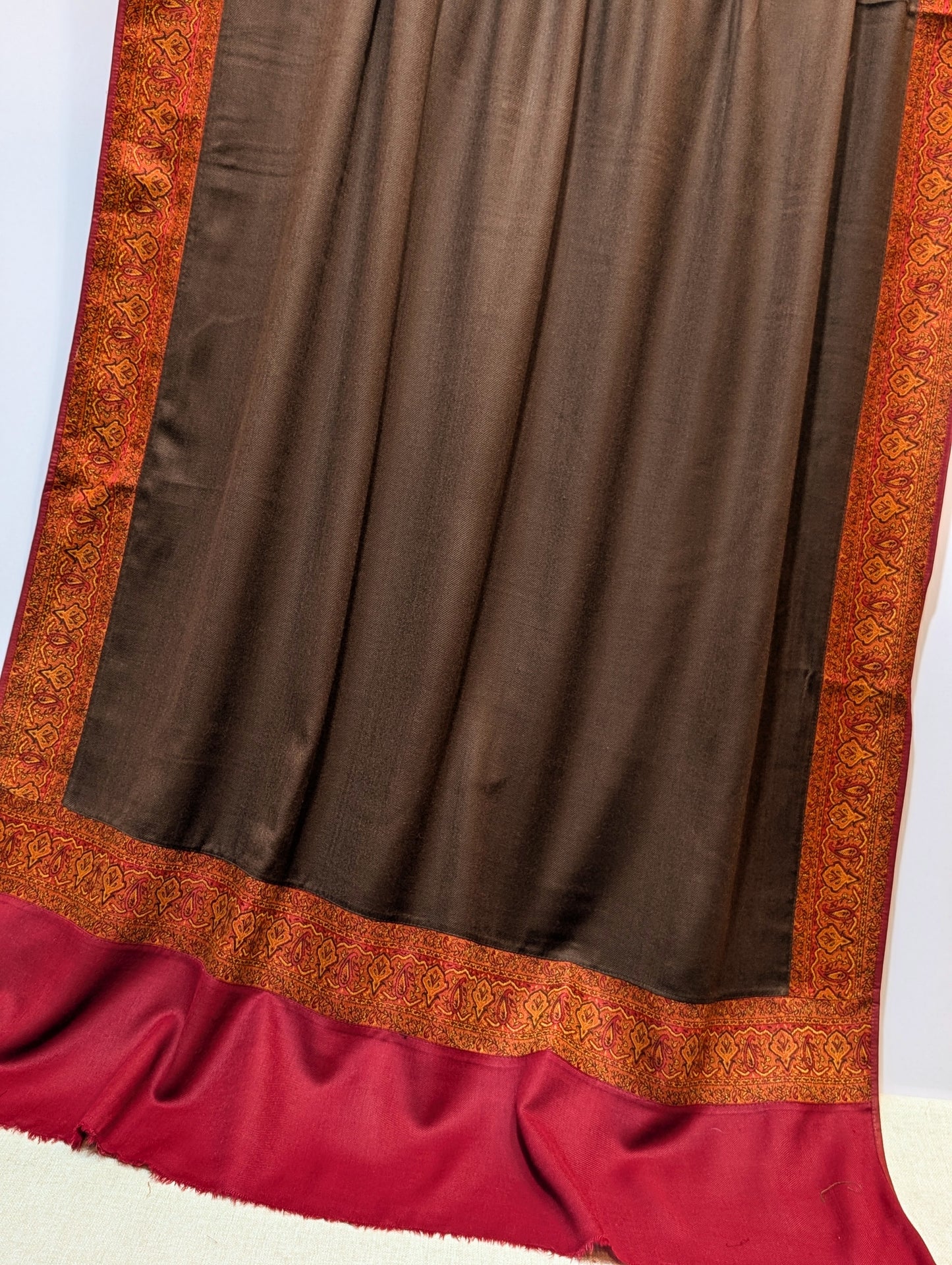 Kani Border Pashmina Shawl | Perfect Gift Item in Sale Price | Choc Brown