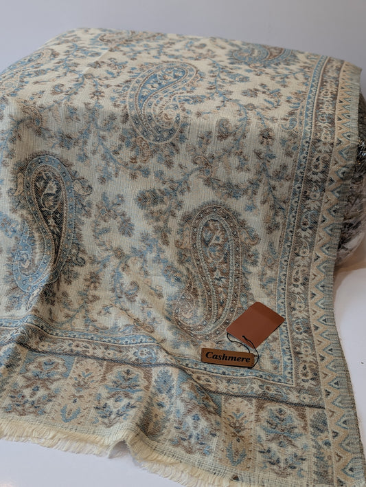 Kani Paisley  Stole Sky Cashmere Acrylic Wool | Weaved Kani Wool Stole | Light Skin