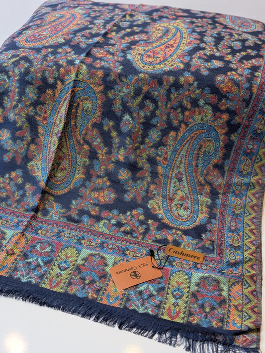 Kani Paisley  Stole Sky Cashmere Acrylic Wool | Weaved Kani Wool Stole | Blue