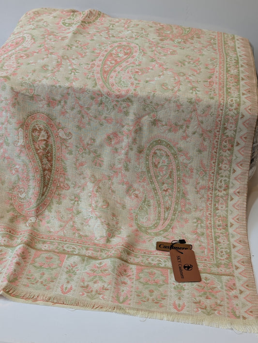 Kani Paisley  Stole Sky Cashmere Acrylic Wool | Weaved Kani Wool Stole | Off White