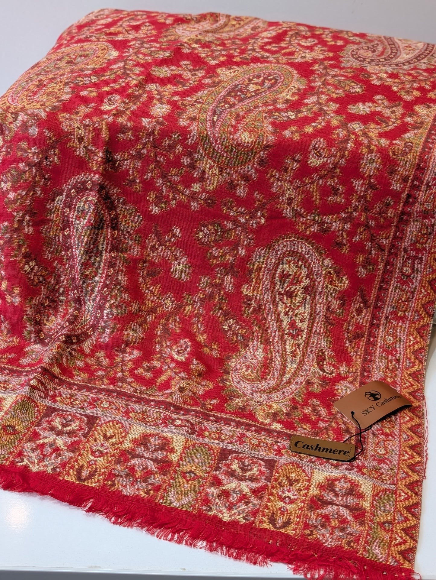 Kani Paisley  Stole Sky Cashmere Acrylic Wool | Weaved Kani Wool Stole | Red